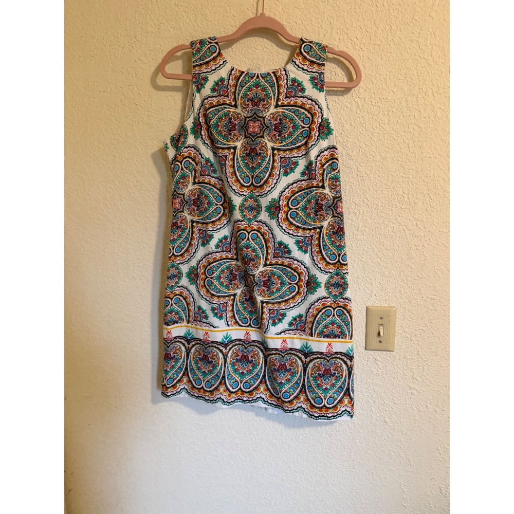 London Times Womens Paisley Medallion Sleeveless Shift Dress White Multi Size 12